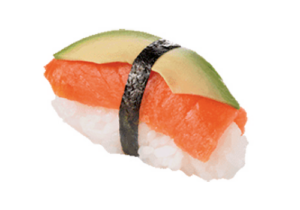 Nigiri Rolle mit Reis Lachs und Avocado